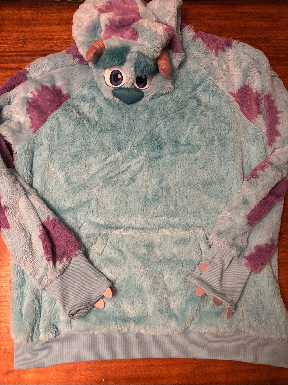 Disney Sulley Minky Plush Blue & Purple Monster Hoodie - mens size M